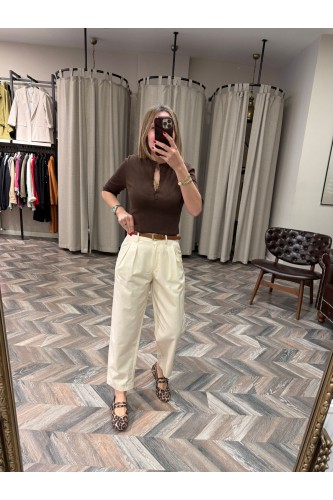 9256-71538 KEMERLİ PAMUK KARIŞIMLI PANTOLON