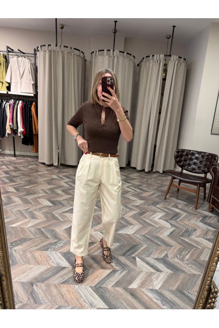 9256-71538 KEMERLİ PAMUK KARIŞIMLI PANTOLON