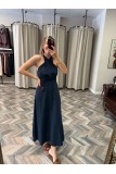 9579-248078 BOYUNDAN BAĞLAMALI SIRTI AÇIK ELBİSE