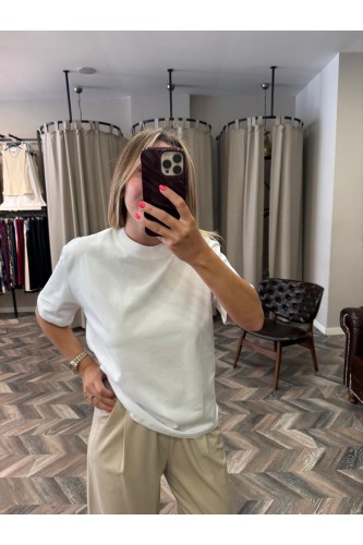 6379-30312 DEKORATİF DİKİŞLİ BİSİKLET YAKA TSHİRT