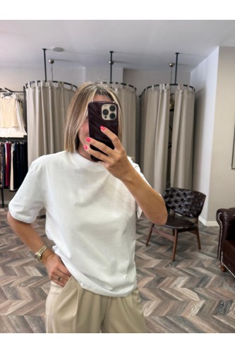 6379-30312 DEKORATİF DİKİŞLİ BİSİKLET YAKA TSHİRT