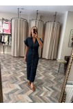 9737-258198 DENİM DÜŞÜK KOL DRAPELİ ELBİSE