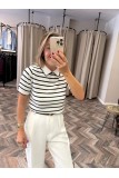 9825-4924 POLO YAKA ÇİZGİLİ BLUZ