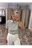 9825-4924 POLO YAKA ÇİZGİLİ BLUZ