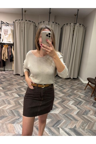 9932-25705-KH-K YÜKSEK BEL KEMERLİ PENSLİ ETEK