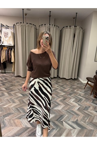 9933-7622 KAHVE ÇİZGİLİ SATEN VEREV ETEK